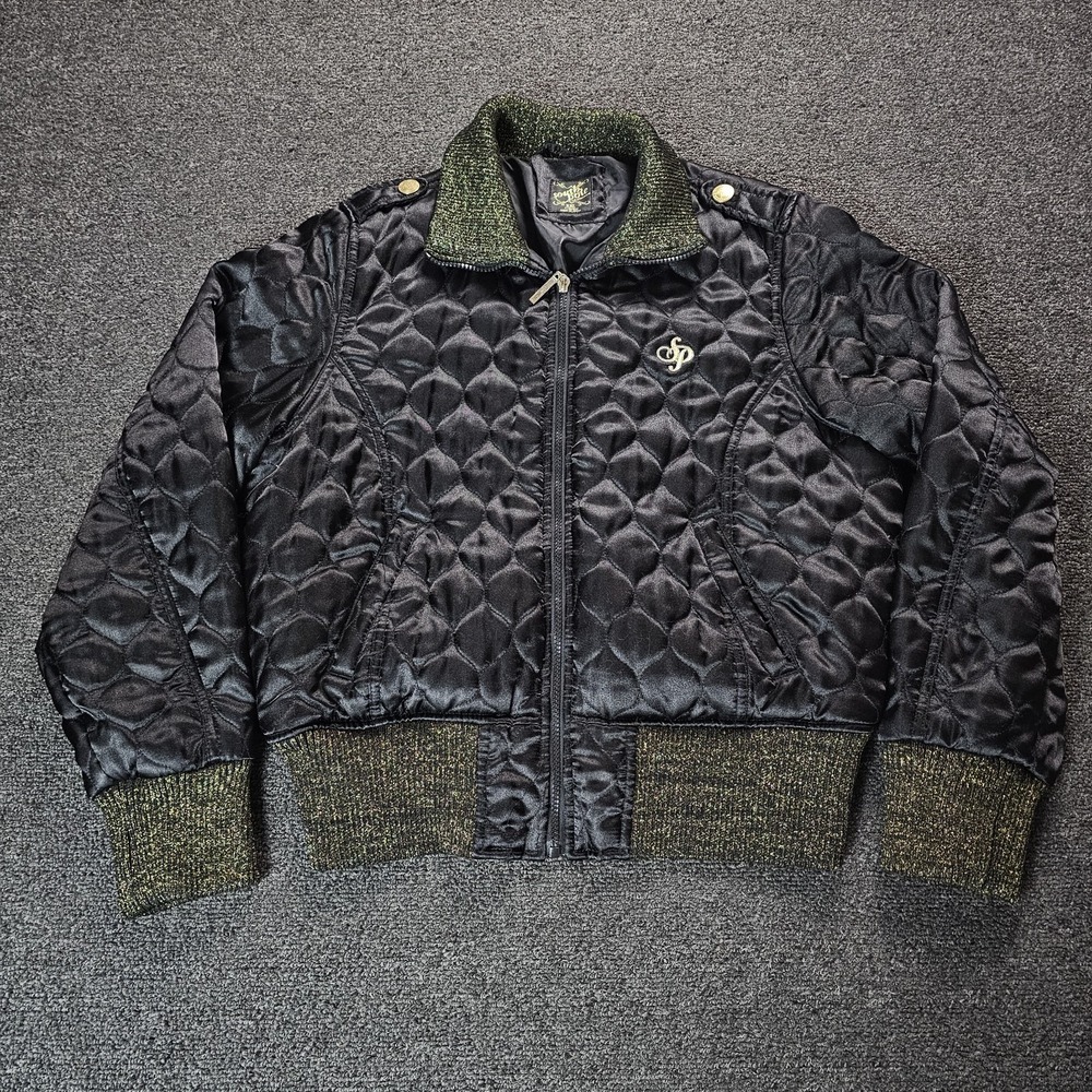Vintage Y2K SouthPole Puffer Jacket Womens‎ Size 2XL Nylon Black Gold Hiphop